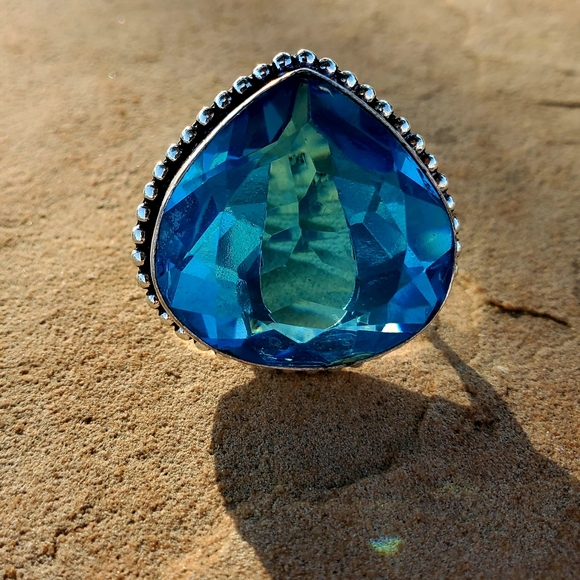 New Blue Quartz 925 Silver Statement Ring. - Picture 1 of 10
